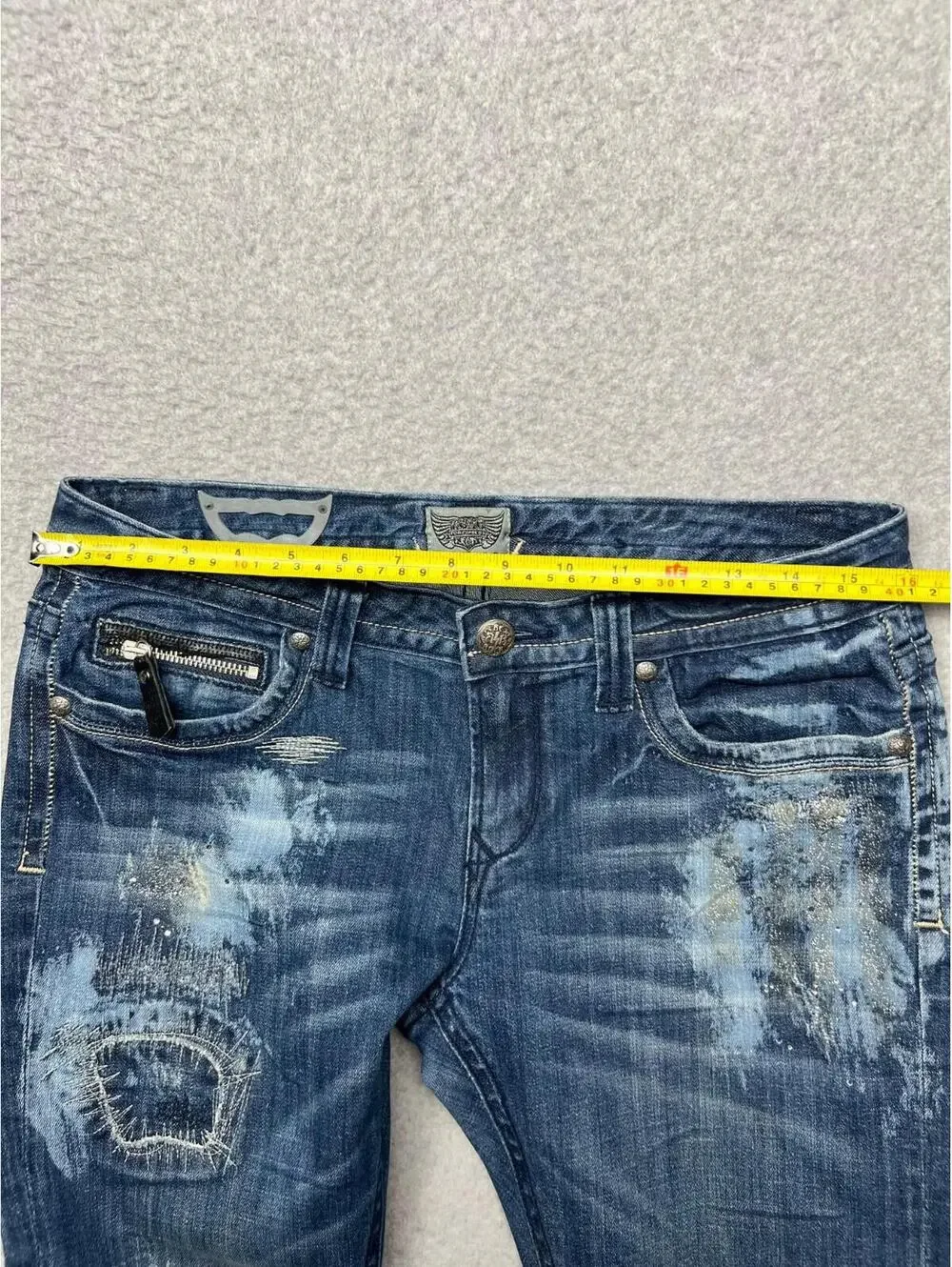 90s Y2k Express Rerock Distress Denim Jeans Womens 8 Embroidered Glam Rock